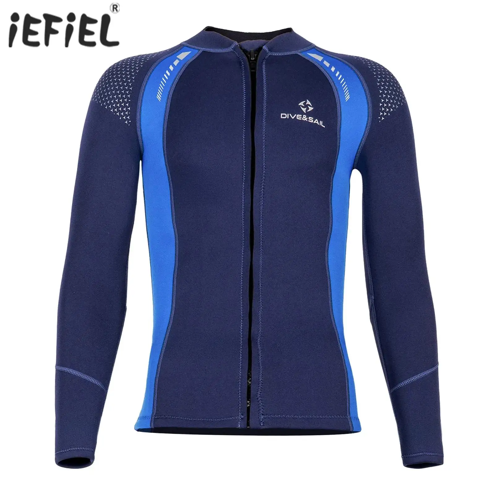 

Mens Rash Guard Tops 3mm Neoprene Wetsuit Swimwear Long Sleeve Front Zipper Color Block Top Snorkeling Surfing Diving Swimsuit