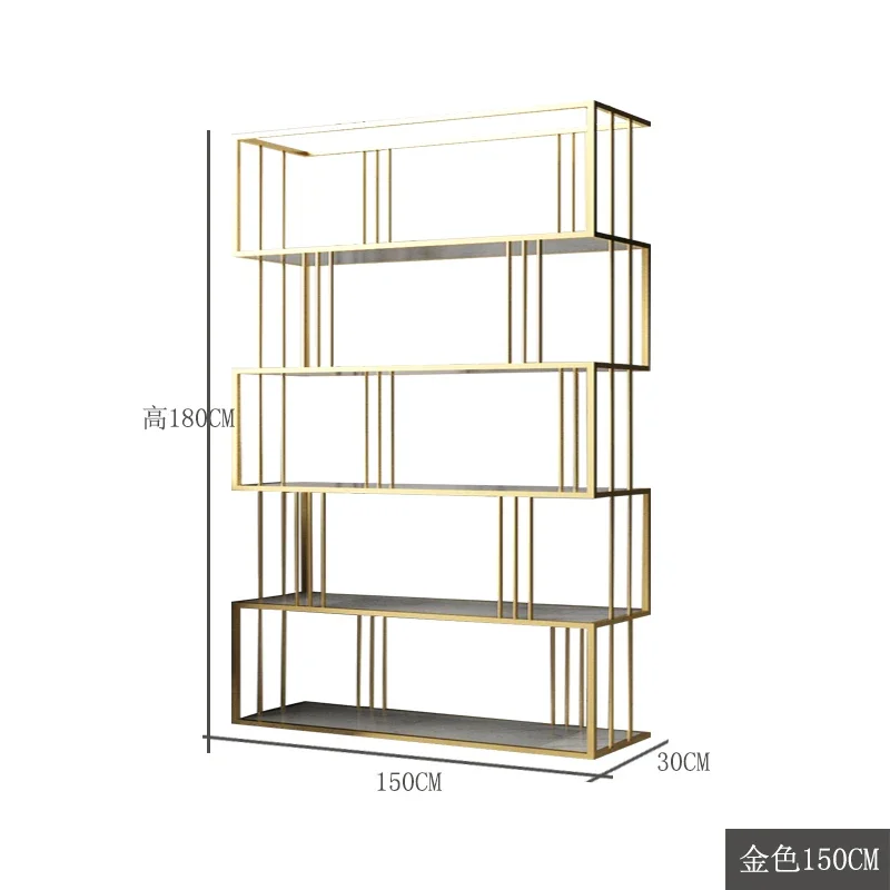 

Living room light luxury partition screen wrought iron bookshelf floor shelf office multi-layer bogu shelf a50