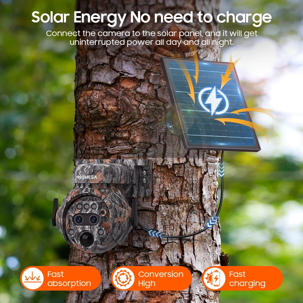 INQMEGA 6MP/3MP Camouflage Solar PTZ Camera Outdoor IP65 Waterproof PIR Motion Detection  Color IR Night Vision Wildlife Camera
