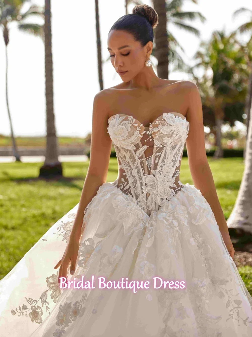 Personalizado requintado 3d flor vestidos de casamento feminino uma linha rendas vestidos de baile de noiva apliques trem varredura vestidos de novia