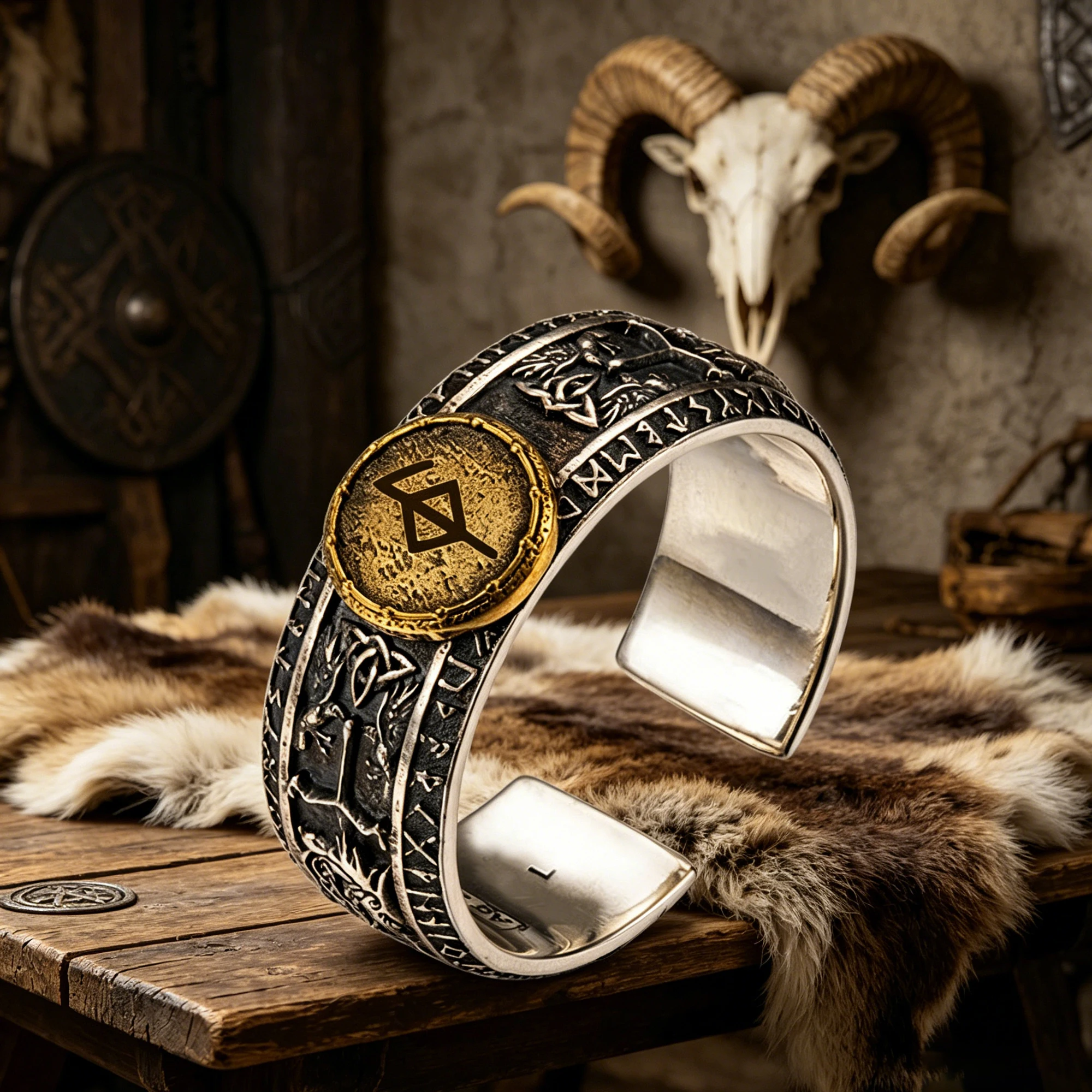 925 Sterling Silver Viking Rune Open Ring for Men, Vintage Inlaid Copper Dragon Sword Design Adjustable Motorcycle Biker Jewelry