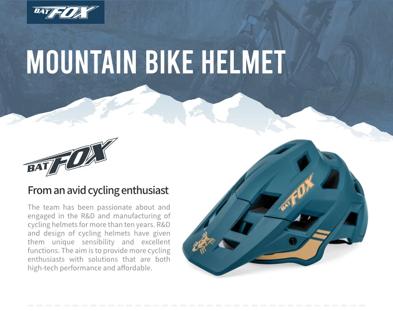 BATFOX Fahrradhelm Off-Road Langlebig Leicht Belüftet Komfortabel Herren Damen Verstellbare Passform Reit- und Sport-MTB-Fahrradhelm – Detail 1