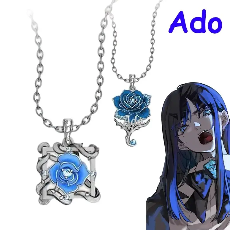 Anime Ado Cosplay Necklace Unisex Rock Blue Rose Couple Choker Fashion Clavicle Chain Jewelry Accessories