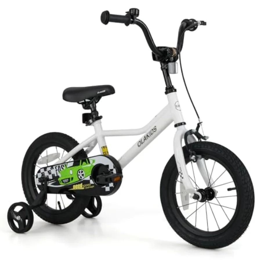 

Racing Car Themed 12-18 Inch Bike with Training Wheels Adjustable Seat and Handlebar Coaster and Hand Brake Durable Steel Frame