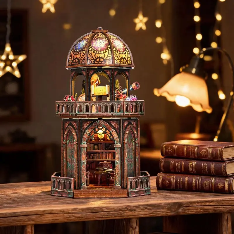 DIY Wooden 3D Puzzle Model Architecture Bookend Observatory for Birthday Gift Miniature Building Kit Desk Decoration
