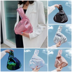 New Fashion Sequin Handbag Japanese Mini Portable Knot Wrist Bag Women Top Handle Bag Party Evening Clutch Purse Phone Key Pouch