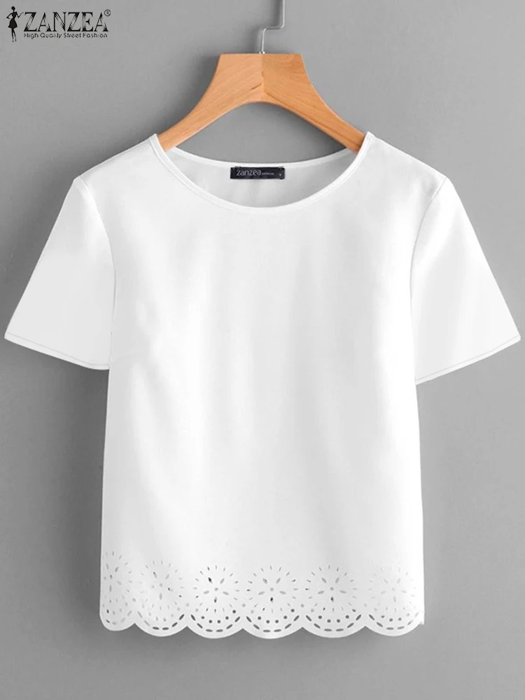 

ZANZEA Summer T-Shirts Women Tops 2025 Casual Loose Solid Short Sleeve Tees Fashion Tunic O Neck Summer Pullovers Oversized