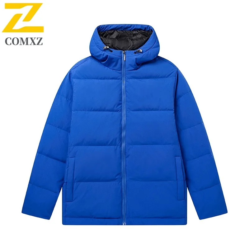 

COMXZ 2025 Mens Thickened Hooded Cotton Jacket American Style Casual Waterproof Windproof Outdoor Sports Winter Puffer Coat
