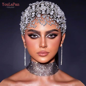 YouLaPan หรูหรา Rhinestone เจ้าสาว Headdress พร้อมต่างหูชุดเจ้าสาว Tiara คริสตัลมงกุฎแต่งงานแถบคาดศีรษะอุปกรณ์เสริมผม HP240