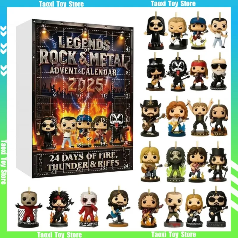 2025 Nuovo calendario dell'Avvento Rock and Metal 2D piatto acrilico regalo scatola cieca collezione di personaggi musicali iconici calendario per il conto alla rovescia