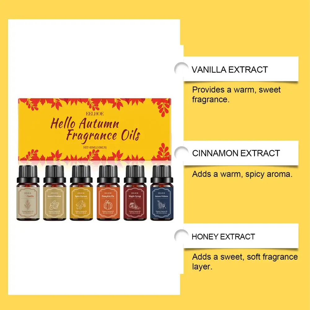Conjunto de óleos essenciais de aromaterapia, 10ml * 6 peças, para difusor de aromaterapia, cria atmosfera doméstica confortável, aromas à base de plantas