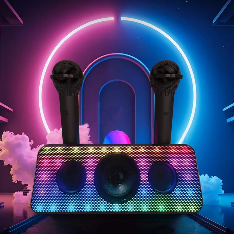 USB-C/Type-C Portable/Wireless/Compact Bluetooth/AUX Input Light up Disco karaoke speaker with dual microphone