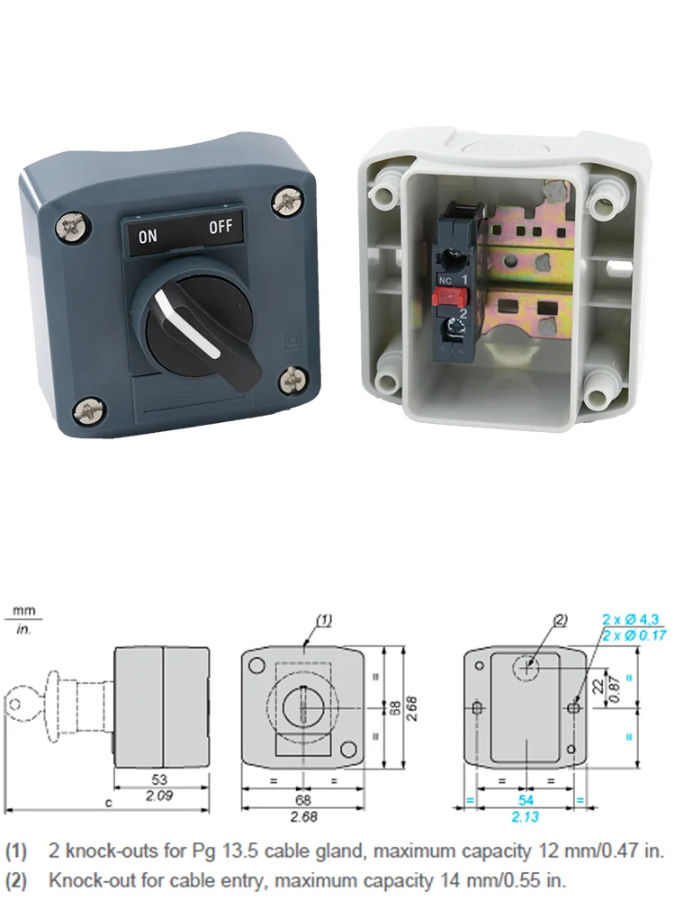 Waterproof Control Box Station Selector Rotary Switch Knob Switch 2-Position Standard Handle SAL LA68H XALD132 D134