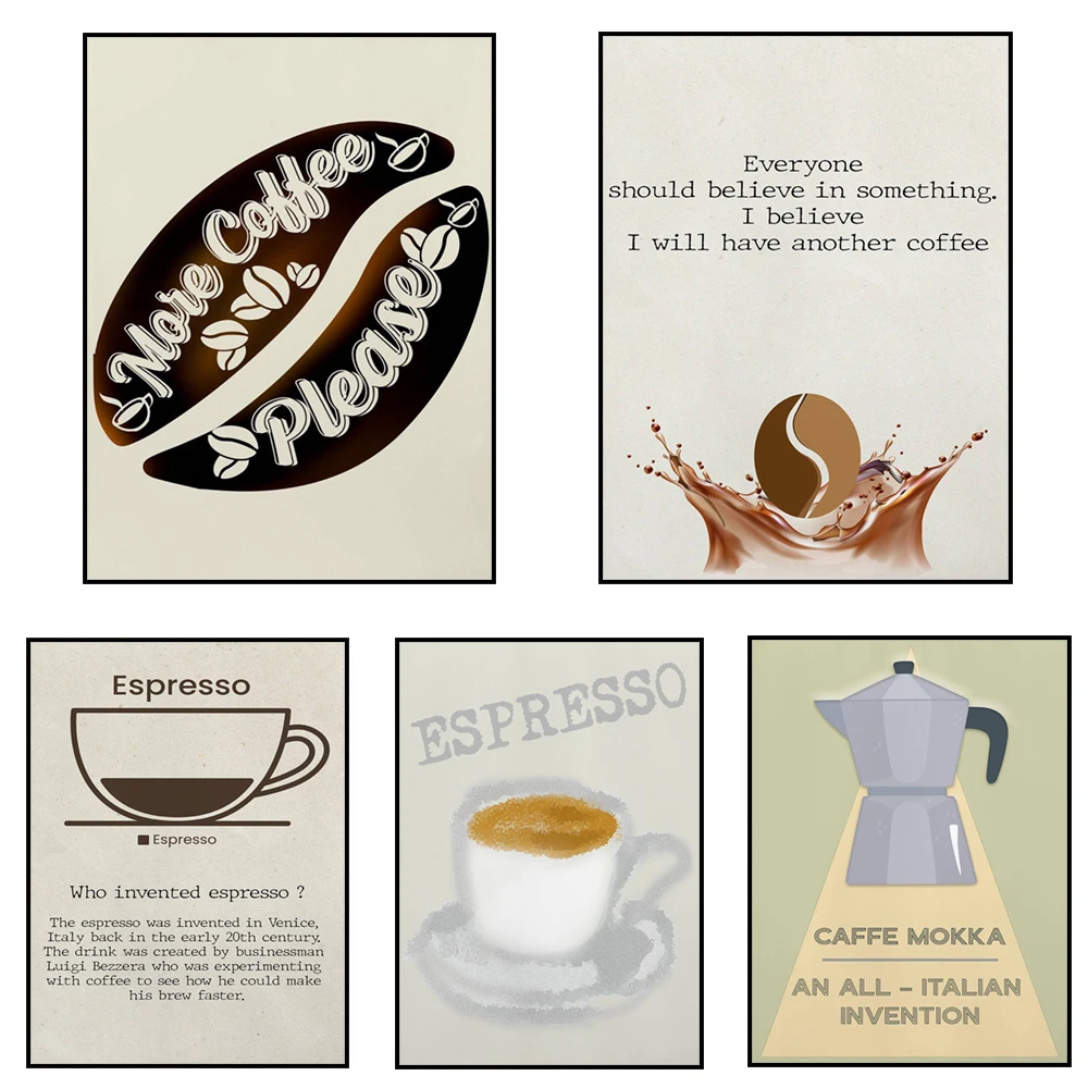 Coffee Quotes, Nordic Coffee Guide Menu Picture Art Printing Simple Coffee Mug Canvas Painting Coffee Shop Poster Wall Decor