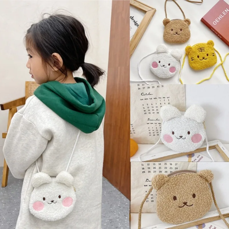 1pc macio urso de pelúcia coelho dos desenhos animados crianças bolsa de moedas bonito animal zíper criança bolsa de ombro menina saco do mensageiro mini bolsa