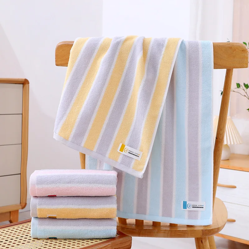 Pure Cotton Towel Soft Thin Striped Adult Male and Female Students Home Bathing Face Washcloth