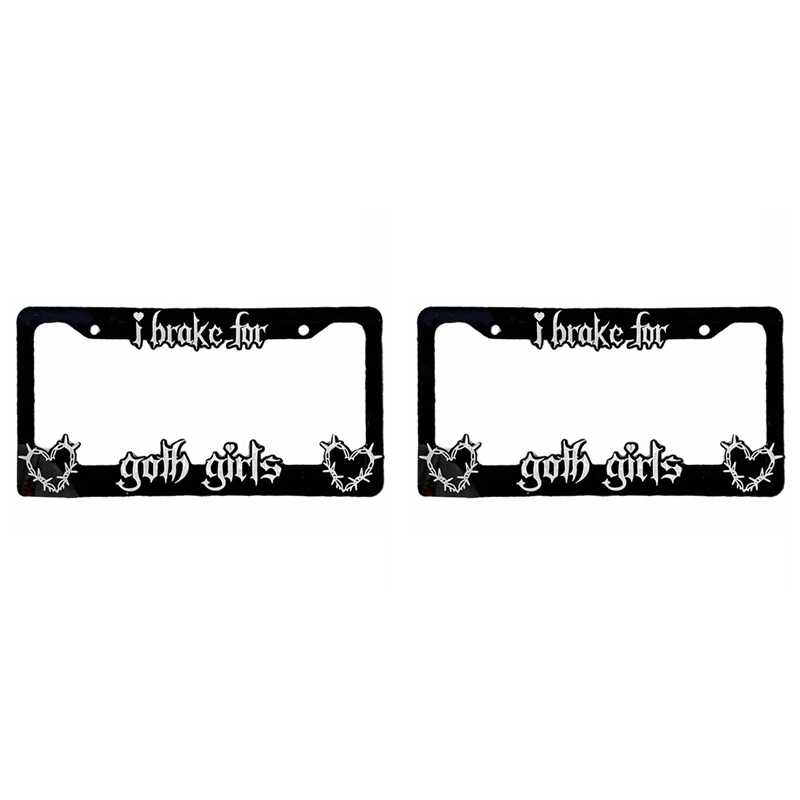 2X Black License Plate Frame Decorative License Brake For Goth Girls Auto Plate Frame Portable For Car Lover