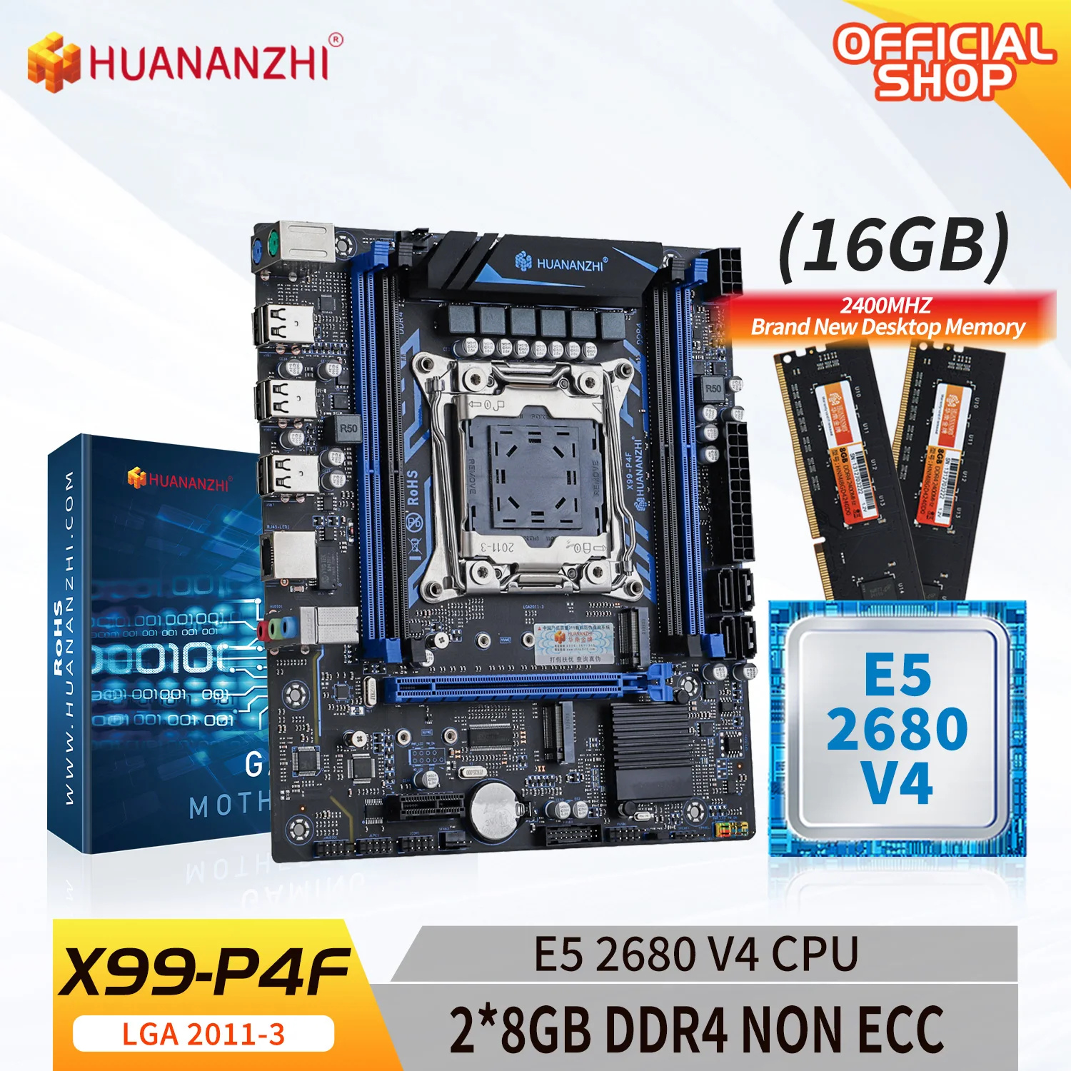 

HUANANZHI X99 P4F LGA 2011-3 XEON X99 материнская плата с Intel E5 2680 V4 с 2*8G DDR4 без ECC памяти комбинированный комплект NVME RU