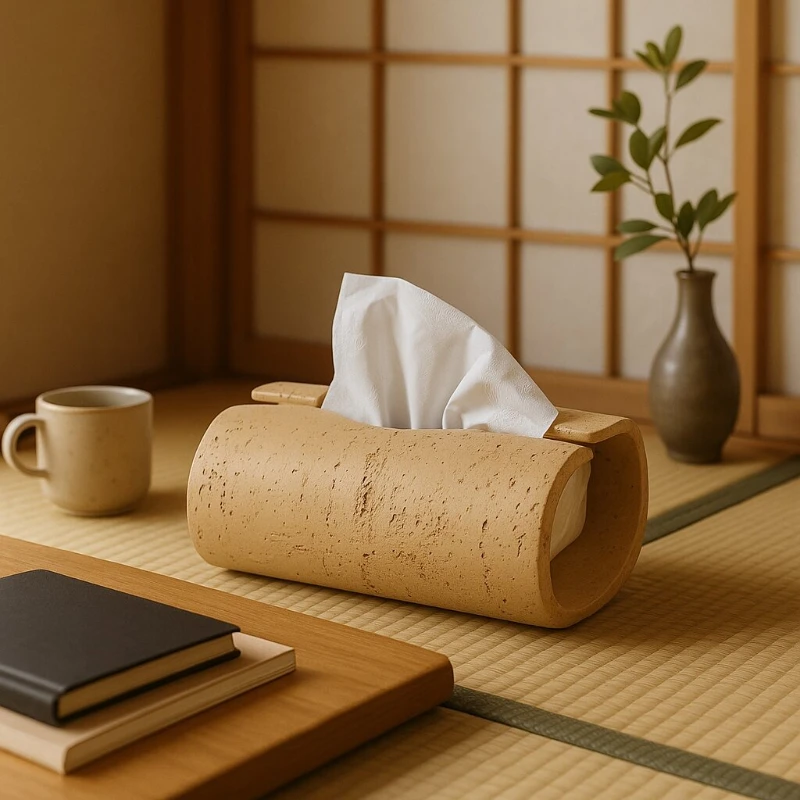 

Wabi-Sabi Stone Pattern Tissue Box, Mid-Century Modern Paper Organizer, Stylish Tea Table Accessory, Hollowed Desktop Ornament