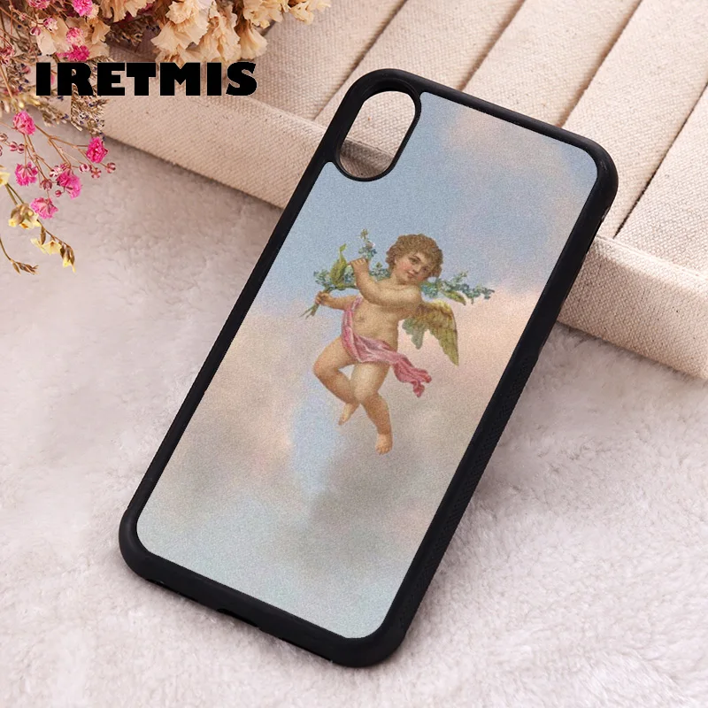 Iretmis Phone Cover Case For iPhone X XS Max XR 11 12 13 PRO MINI 14 15 16 Plus Rubber Silicone aesthetic cupid angel