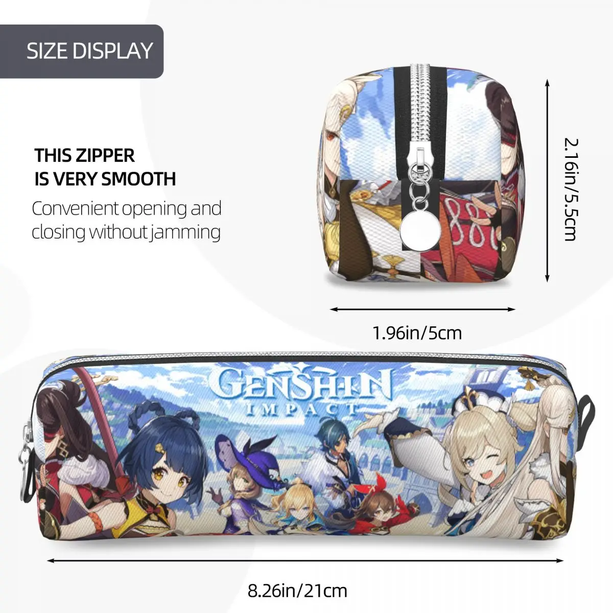 Upetstory Genshin Impact 연필 케이스 애니메이션 연필 케이스 소녀 소년 연필 가방 학생 학교 지퍼 편지지 용 펜 홀더