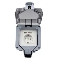 1pcs New IP66 Outdoor Waterproof USB Socket Wall Plug EU Standard 250V16A Power Supply Jack Factory Special Wholesale