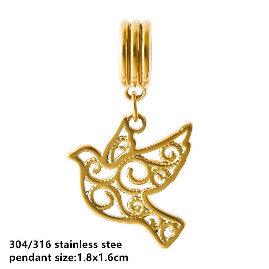 Goldfarbener kleiner Tieranhänger Ente Katze Taube Pferd Edelstahl Armband Armreif Anhänger für Schmuckherstellung handgemachte Dekoration – Detail 8