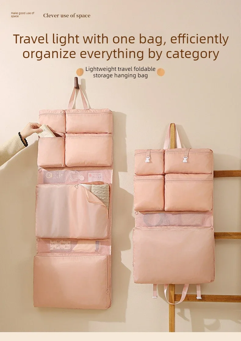 Reise-Hängeaufbewahrungstasche Tragbarer Faltbarer Mehrfach-Organizer für Kleidung und Accessoires – Detail 1