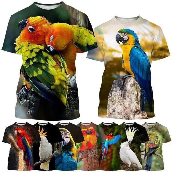 Summer New Fashion Men\'s 3D Printing Parrot Pattern T-shirt Flower T-shirt Breed Cool Short Sleeve Top