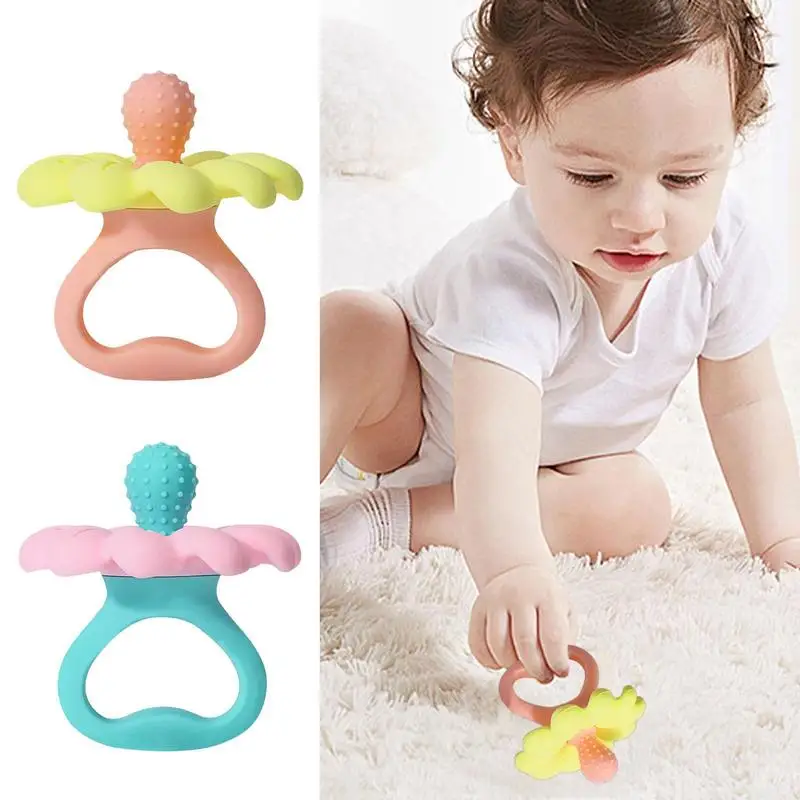 

Baby Teethers Flower Shaped Silicone Teether Food Grade Toddler Hand Teether Grip Teething Mitten Baby Chew Flower Teether