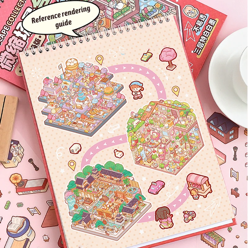 

20Pcs 20in1 3D Landscape Sticker Book Cartoon Cabin Scene DIY Pocket Cabin Scene Stickers Gift Stacked Stickers Toys