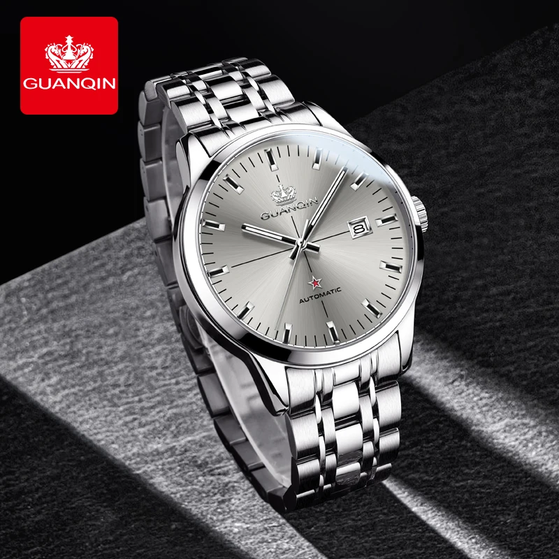 GUANQIN Men's Watches Luxury Business Fine Steel Original Brand Automatic Mechanical Wristwatch for Man Waterproof Luminous Date