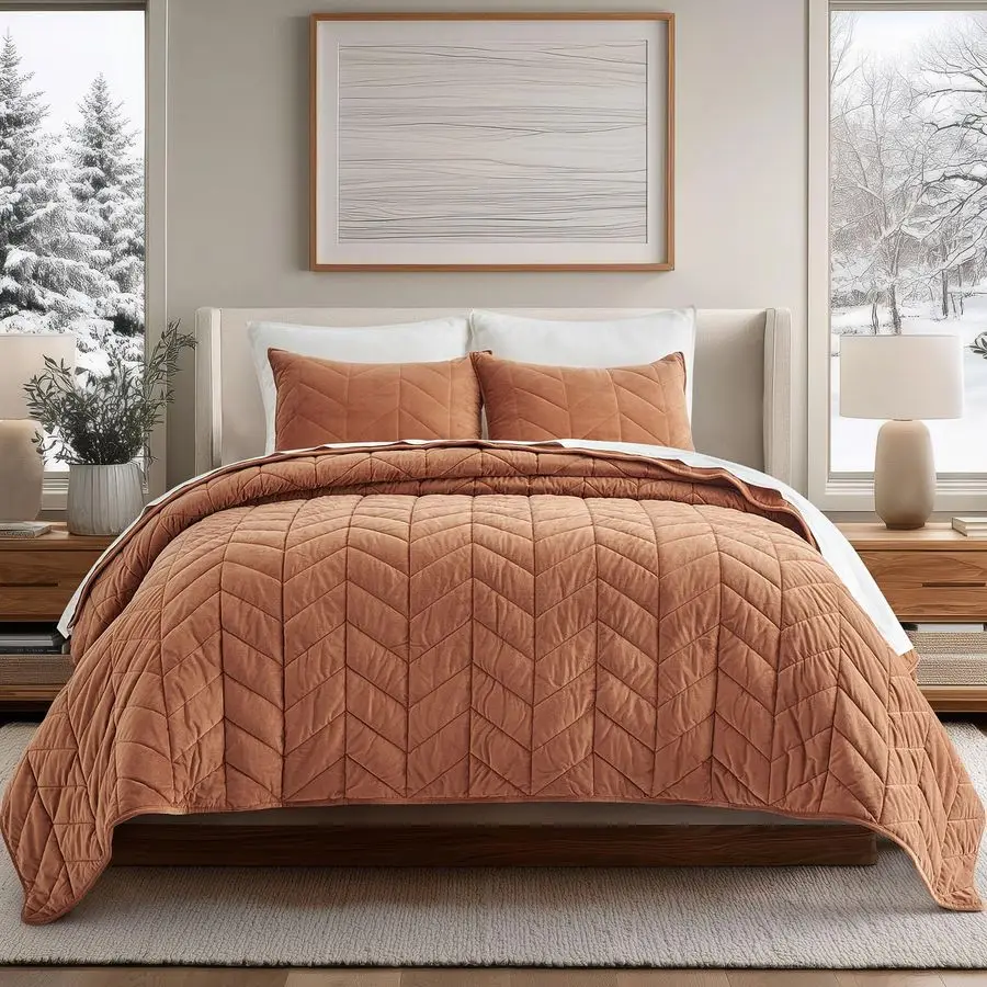 

3 Pieces Luxurious Velvet King Quilts, Ultra Soft Lightweight Velvet Comforter Set, Matelasse Oversized Bedspread Coverlet for A