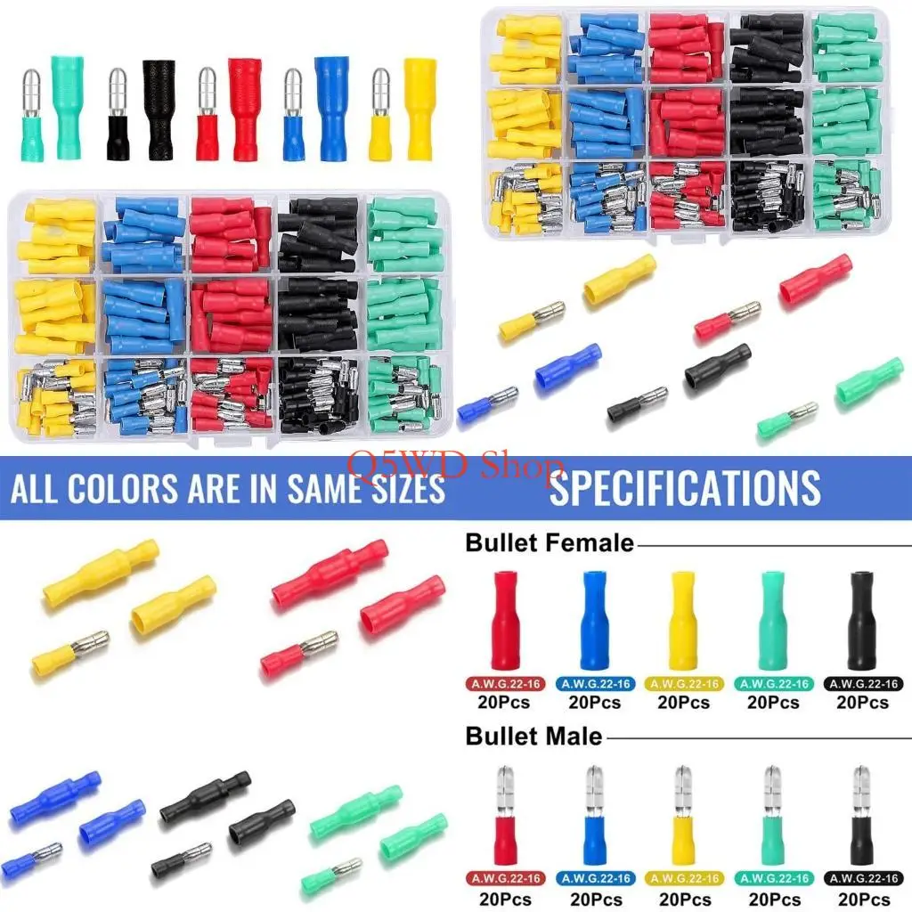 

Q5WD Комплексный набор клемм для проводов, 200 шт., комплект электрических разъемов, комплект «папа/гнездо»