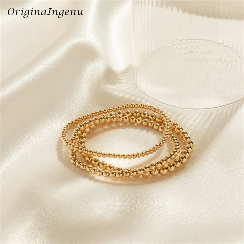 14K Gold Filled Stretch Bead Bracelet Set Elasticity Beaded Bracelet Tarnish Resistant Jewelry Real 925 Silver Jewelry Set