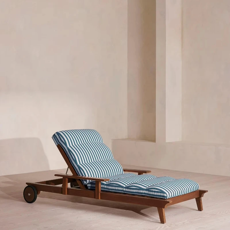 

Modern and comfortable outdoor teak pool terrace or garden sun loungers with luxury lounge chairs
