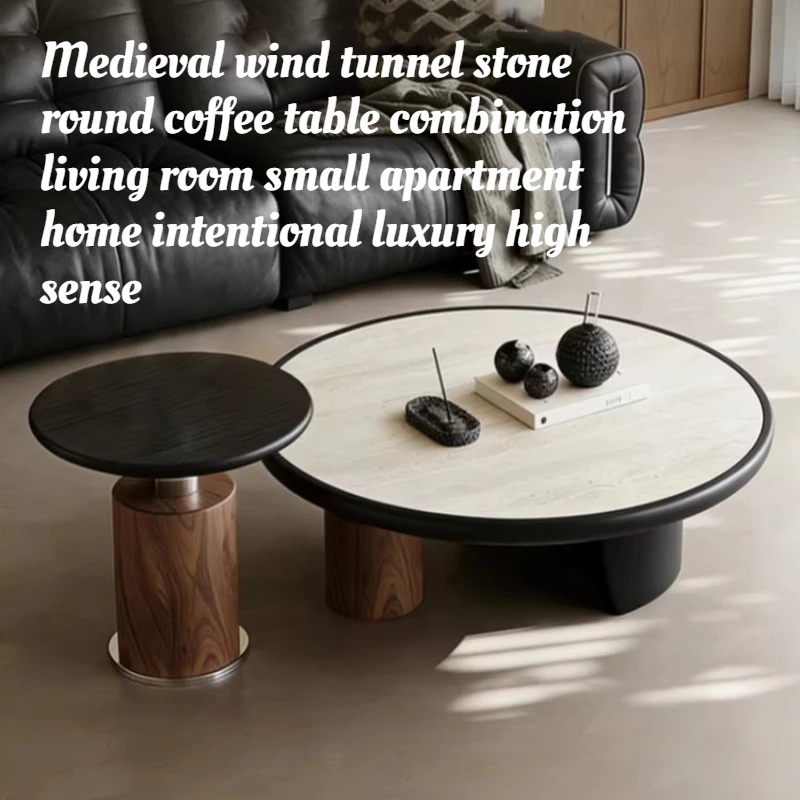 

Mid Century Travertine Round Coffee Table Living Room Small Space Italian Luxury Designer Center Geometric Art Furniture