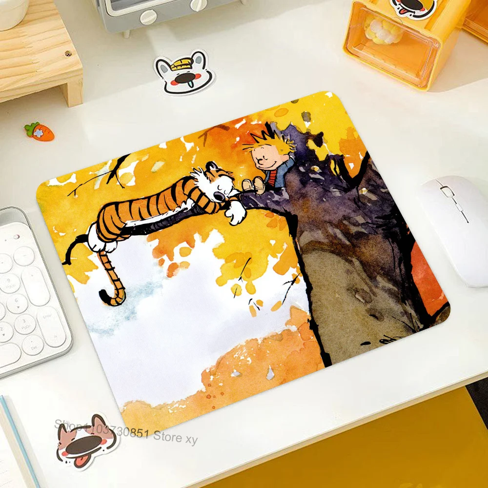 Cartoon C-Calvin-Hobbes Mousepad Small LockEdge Mouse Pad For Gamers Computer Desk Pad Rectangular Anti-slip Rubber