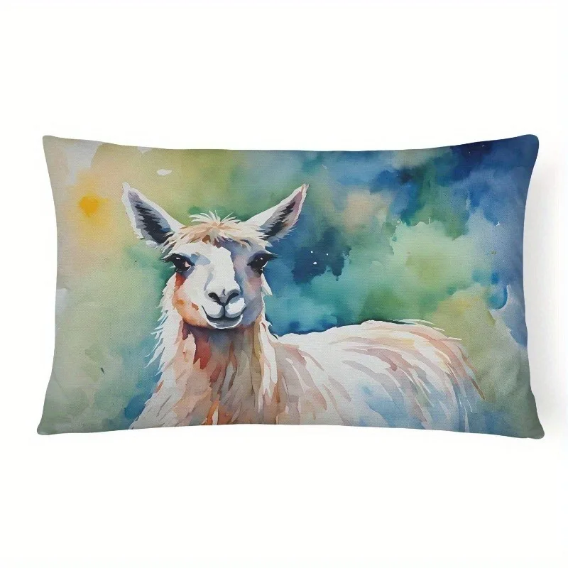 Watercolor Llama Lumbar Pillow Cover Suitable For Sofa Bedroom Car Pillow Cover Cushion Rectangular Back Cushion