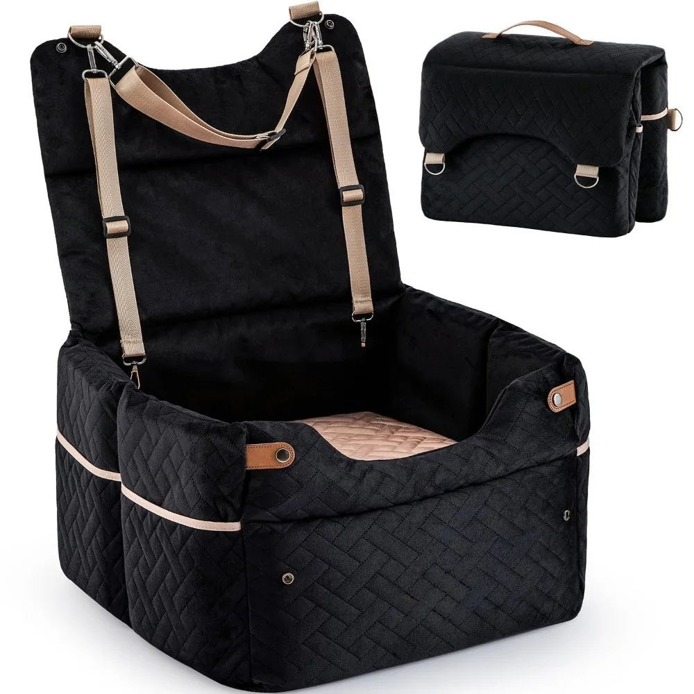 Cama para Mascotas, Asiento Elevado para Perros Medianos, Altura Ajustable, Cubierta Impermeable de Felpa Refrigerante de Doble Cara, 2 Cinturones de Seguridad con Hebillas