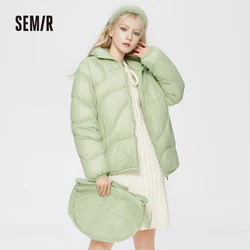 Semir para baixo jaqueta feminina cor sólida design sense 2022 inverno novo três-prova solta gola stand-up casaco senhoras all-match