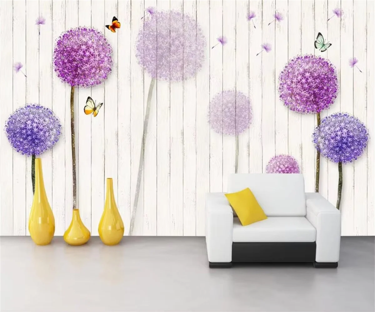 Customize large mural wallpaper light blue beautiful dandelion butterfly TV backdrop wallpapers home decor papier peint