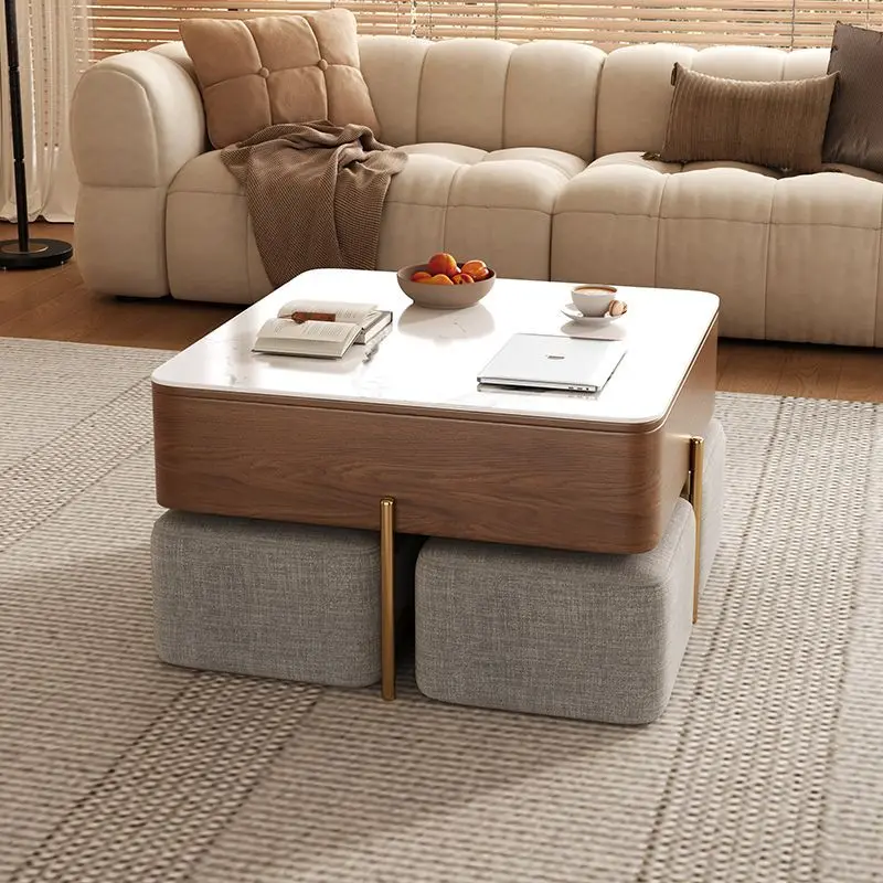 

Nordic lift coffee table combination 2024 new modern simple small apartment living room square rock slab tea table with stool