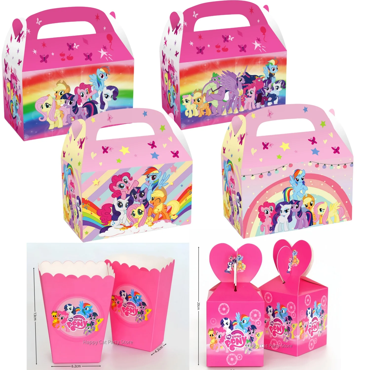 

Little Pony Handle gift bag Party Decor Pony Popcorn Box Kraft Gift Box Baby Shower Kids Gifts Packaging Girls Party Supplies