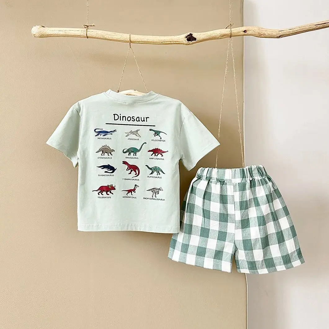 2024 estate infantile cotone maniche corte + pantaloncini bambini dinosauro set stampato ragazzi ragazze casual controllare abbigliamento neonato