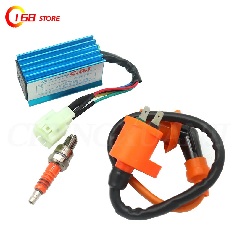 Racing Performance CDI Ignition Coil Spark Plug 5Pin 6Pin/Set for Gy6 150cc 125cc 50cc WEQ Ignition Spark Plug