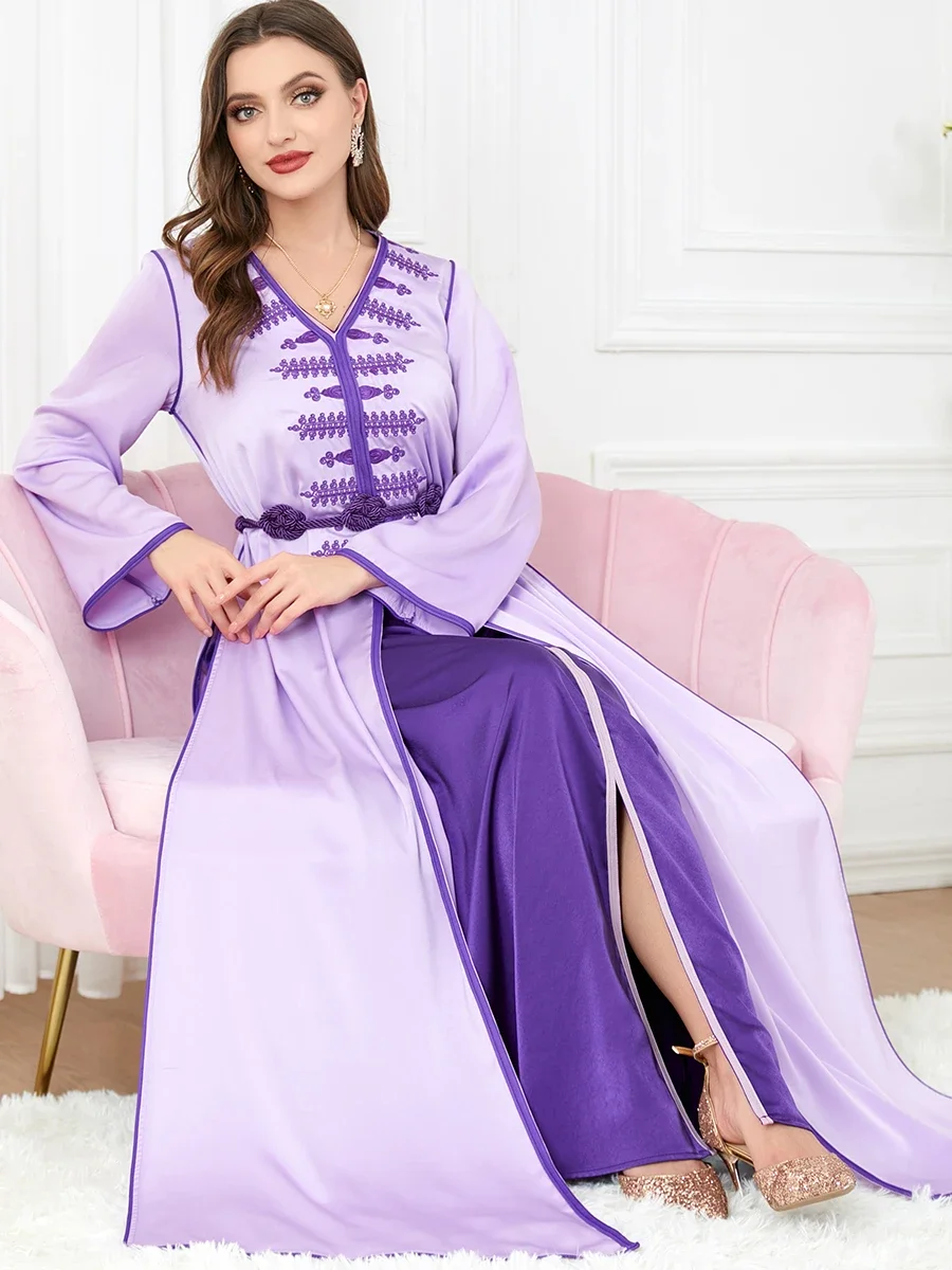 Eid Morocco Party Dress Muslim Women Abaya Dress 2 Piece Set Prayer Caftan Dubai Turkey Longue Vestidos Largo Ramadan Jalabiya