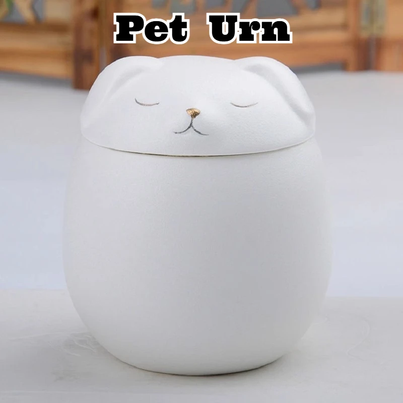 

Cute Cartoon Pet Urn Cat Dog Ashes Waterproof Memorial Keepsake Engraving Angel Pets Remembrance Ceramic Container