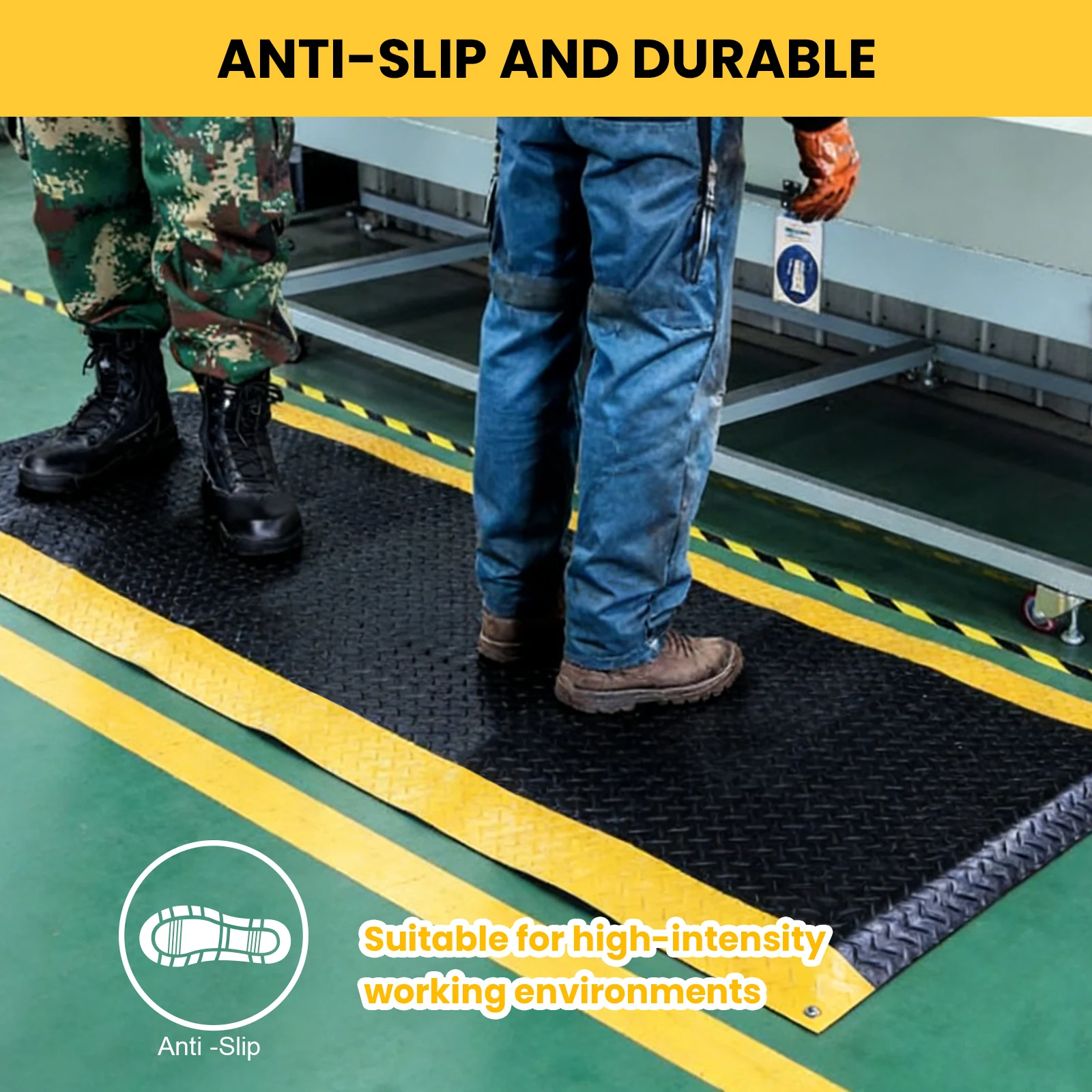 

Противоскользящий проводящий коврик 144x36 дюймов с желтой защитной окантовкой, промышленный эргономичный комфортный коврик для работы стоя для гаражей и складов