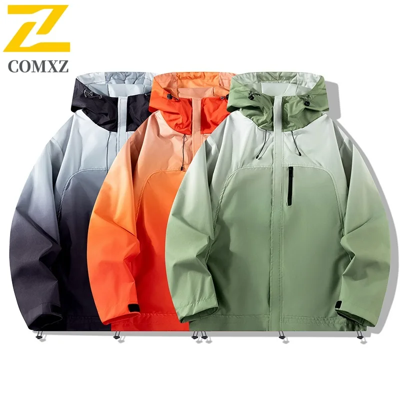 

COMXZ 2025 Мужская ветровка с градиентом, весенняя модная модная куртка, повседневная верхняя одежда, уличный стиль, водонепроницаемая